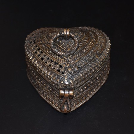 Antique large massive Dhokra Brass Heart Container