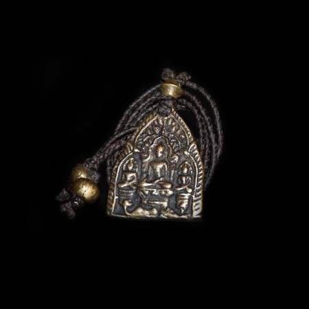 Antique three Buddha Brass Amulet Macramé Necklace