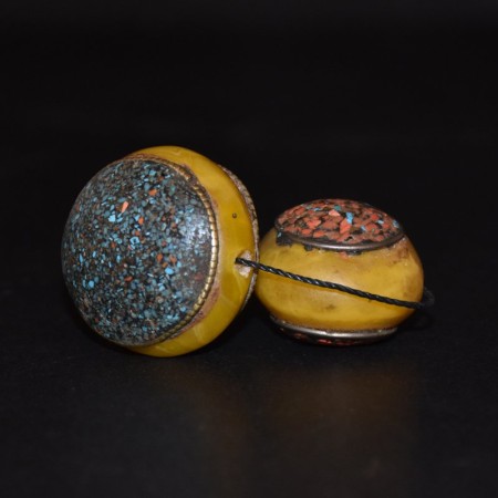 Two antique tibetan Simulated Amber Buddha Beads