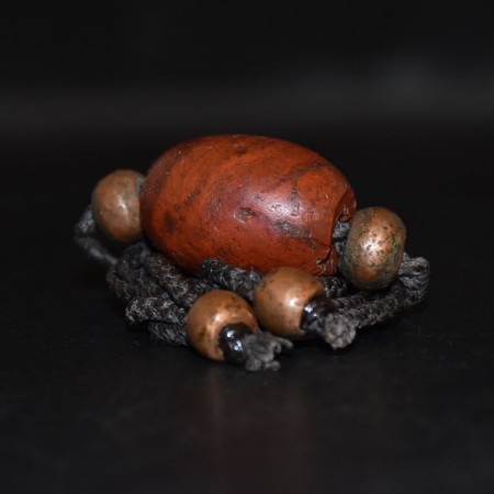 Huge ancient Lantana Jasper and Copper Bead Choker Macramé Necklace