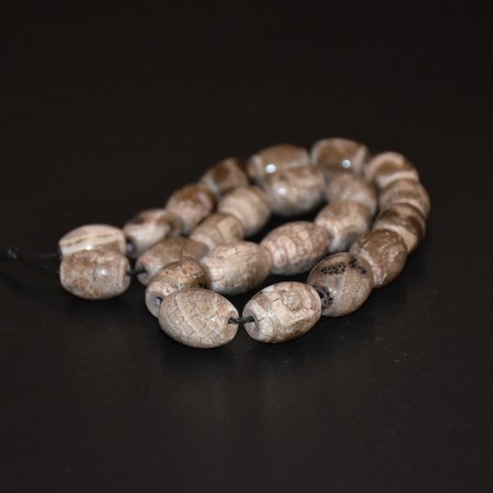 Long strand with 23 grey tibetan dzi beads