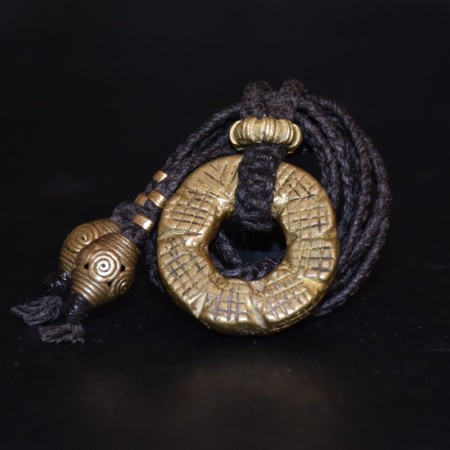 Large antique ethiopian Axom Tigray Brass Ring Amulet Macramé Necklace