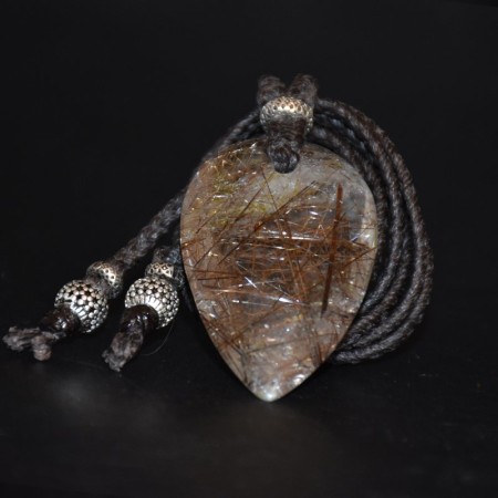 Rutilated Quartz Amulet Silver Macramé Necklace