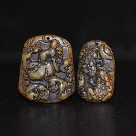 Two Hongshan Animal Jade Pendants