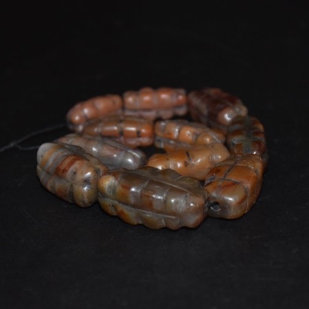 String with antique carved graduated Agate Beads from Burma