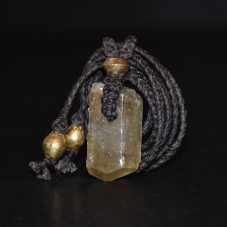 Large yellow Dravite Tourmaline Crystal Brass Bead Macramé Necklace