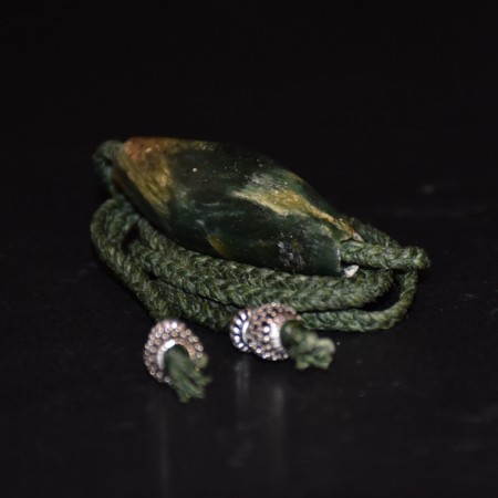Large ancient Serpentine Bead Silver Macramé Choker Necklace