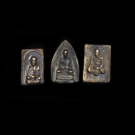 Three antique Thai Brass Buddha Amulets