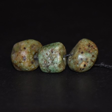 Three ancient green Amazonite Beads