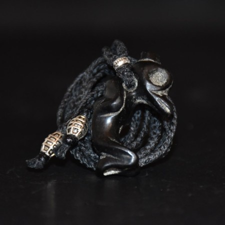 Taino black Stone Carving Amulet Silber Macramé Necklace