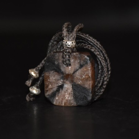 Perfect Chiastolite Cross Stone Crystal Silver Macramé Necklace