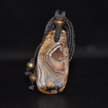 Gobi Agate Pendant Brass Beads Macramé Talisman Necklace