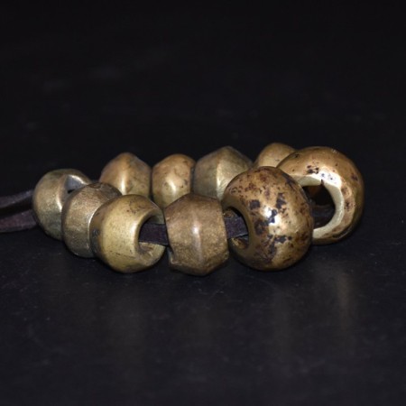Strand with ten large antique brass beads from Ethiopia
