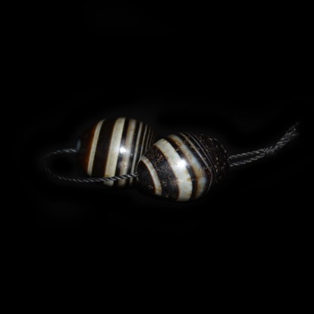 Matching pair antique tibetan banded Agate Beads