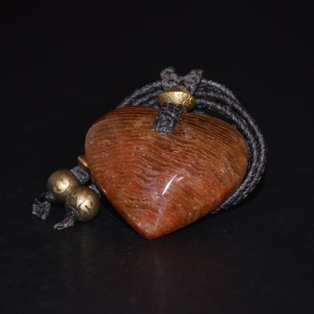 Large phantom quartz crystal heart amulet brass macramé necklace