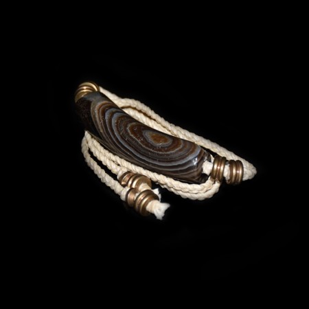 Antique banded Eye Agate Brass Bead Macramé Choker Necklace