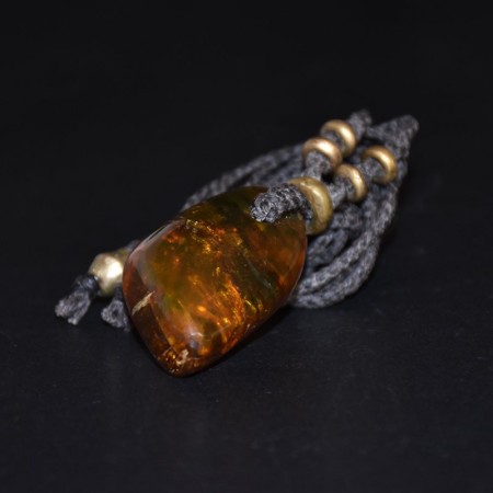 Huge Baltic Amber Tribal Brass Linen Macramé Necklace