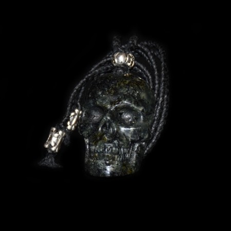 Prehnite Skull Amulet Silver Macramé Talisman Necklace