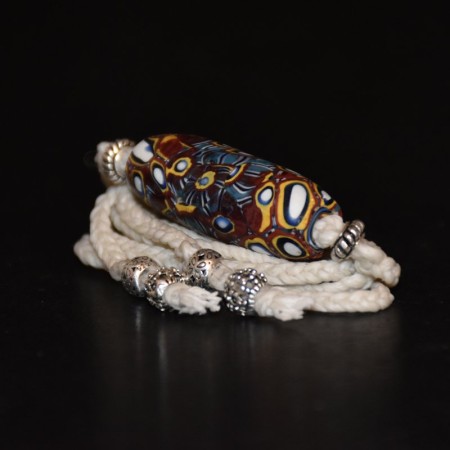 Antique millefiori glass silver bead macramé choker necklace