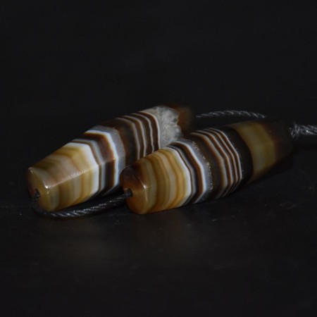 Two matching antique Idar Oberstein banded Agate Beads