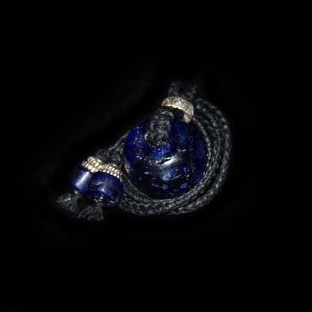 Antique European Cobalt Blue Glass Bead Silver Macramé Necklace