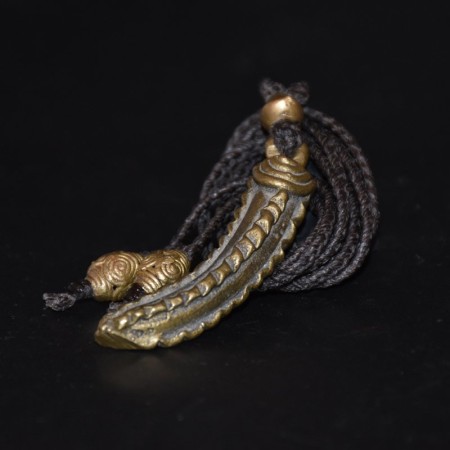 Old Akan Brass Lion Tooth Amulet Macramé Linen Talisman Necklace