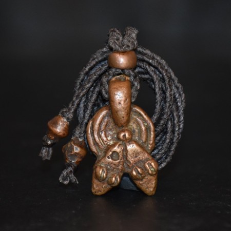 Antique Guin Double Snake Head Copper Amulet Macramé Necklace
