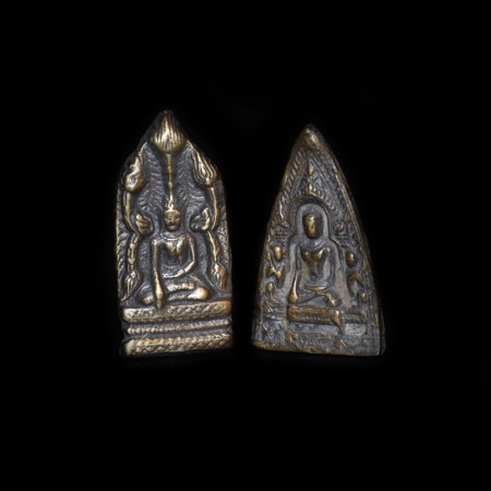 Two large antique Thai Brass Buddha Amulets