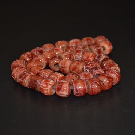 Long strand with carved Hongshan/Hetian Jadeite Beads
