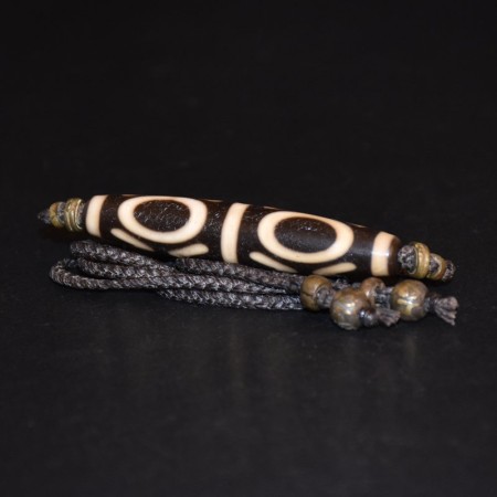Long four eye dzi stone brass bead choker macramé necklace