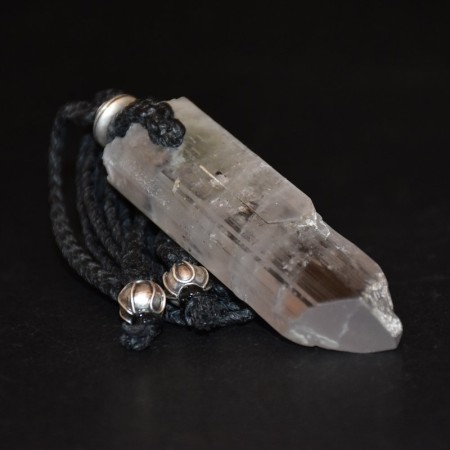 Large terminated Hiddenite Crystal Silver Macramé Talisman Necklace