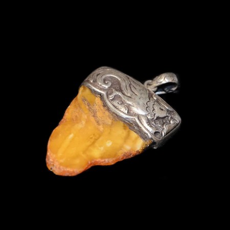 Old butterscotch amber silver pendant