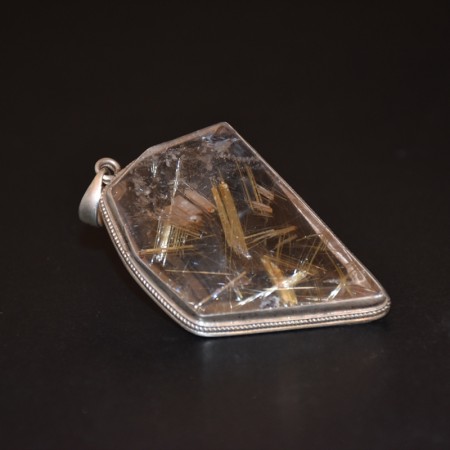 Vintage golden rutilated crystal silver pendant