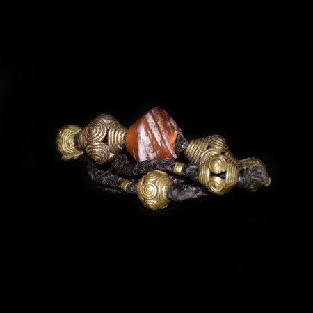 Antique Carnelian Brass Bead Choker Macramé Necklace