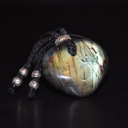 Large Labradorite Crystal Heart Silver Macramé Necklace