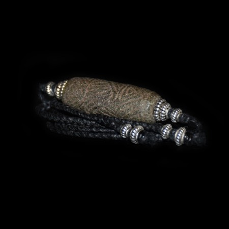 Precolumbian Taino carved Greenstone Bead Silver Choker Macramé Necklace
