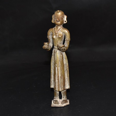 Pretty south-indian tribal woman brass statue