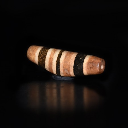Rare striped line elbow Dzi / Etched Stone Bead