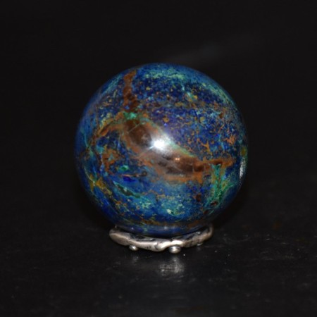 Azurite Sphere with silver stand