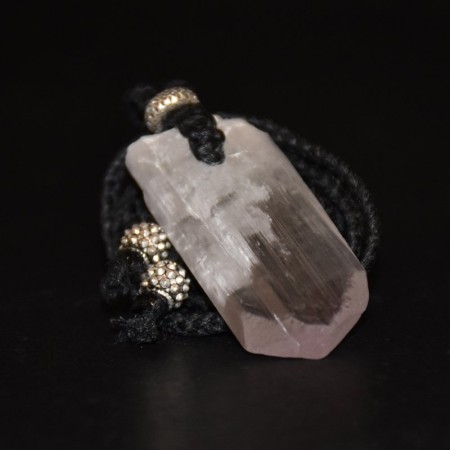 Terminated white-pink Kunzite Crystal Silver Macramé Necklace