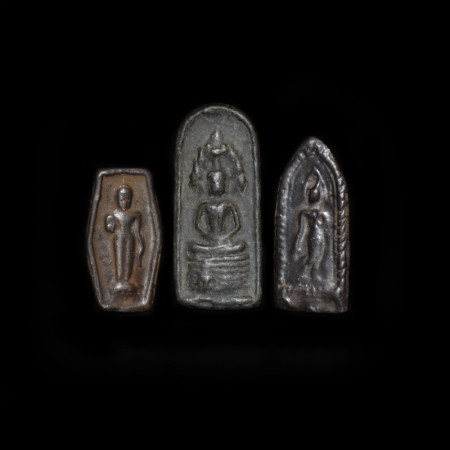 Three antique Thai Buddha Metal Amulets