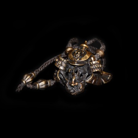 Samurai Skull Amulet Choker Brass Macramé Necklace