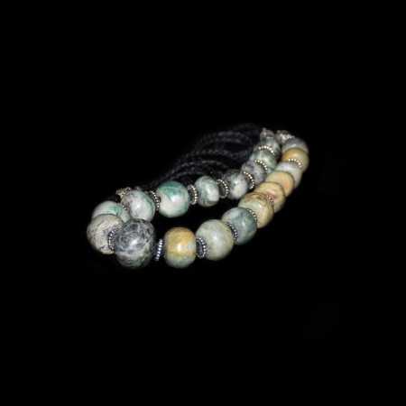 Mayan Style Jade Bead Silver Necklace