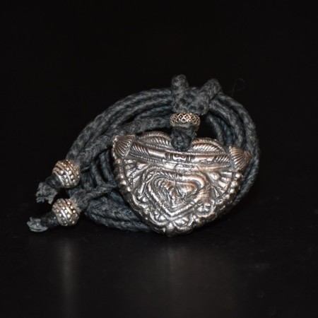 Silver Amulet Macramé Linen Necklace