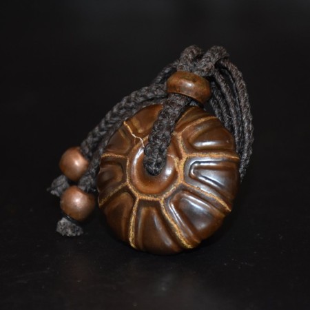 Rare Turtle Stone Suiseki Amulet Copper Macramé Necklace