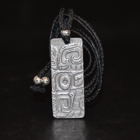 Aletai Meteorite Carving Amulet Silver Beads Macramé Necklace