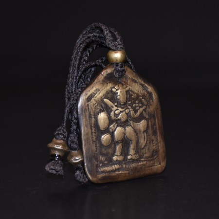 Antique India Brass Amulet Hindu God Macramé Necklace