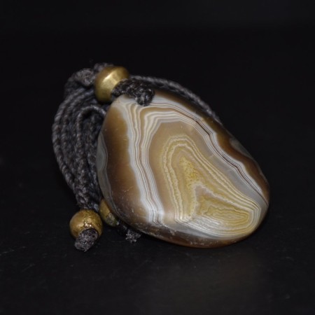 Yangtse Rainflower Agate Eye Pebble with antique brass beads Talisman Necklace