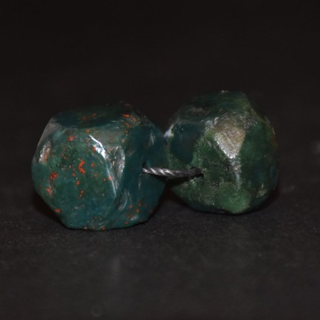 Pair ancient Islamic Cornerless Cube Bloodstone Beads