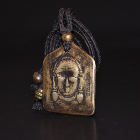 Antique India Brass Amulet Hindu God Macramé Necklace